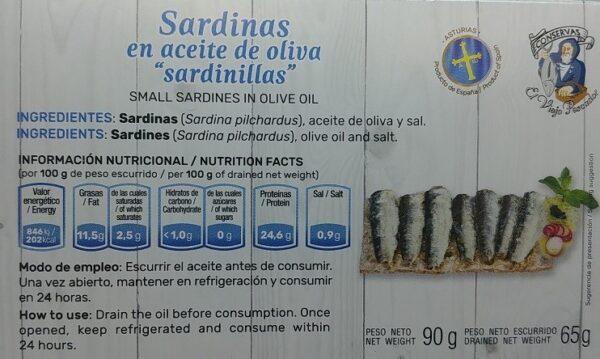Sardinillas en aceite de oliva El Viejo Pescador - Lata 90 g